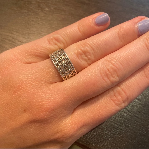 Intricate Engraved Wide Band 925 Sterling Silver Ring - Picture 1 of 5